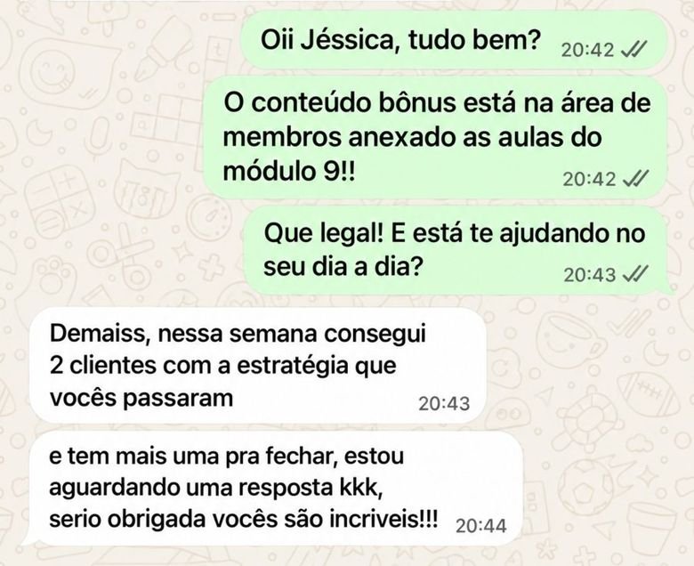 Conversa de aluna contando que conseguiu 2 clientes na semana