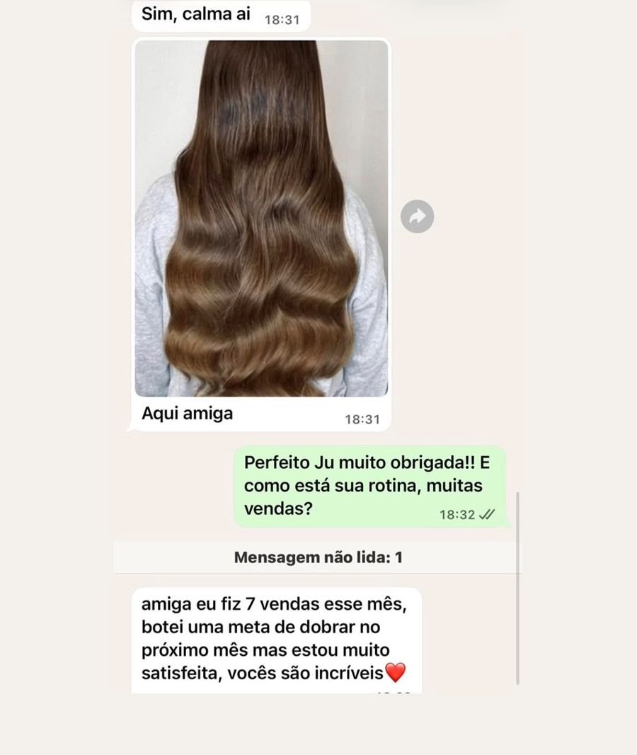 Conversa de aluna contando as vendas do mês